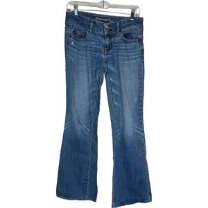 American Eagle Women 2 Low Rise Bootcut Jeans Medium Wash Stretch Blue Denim